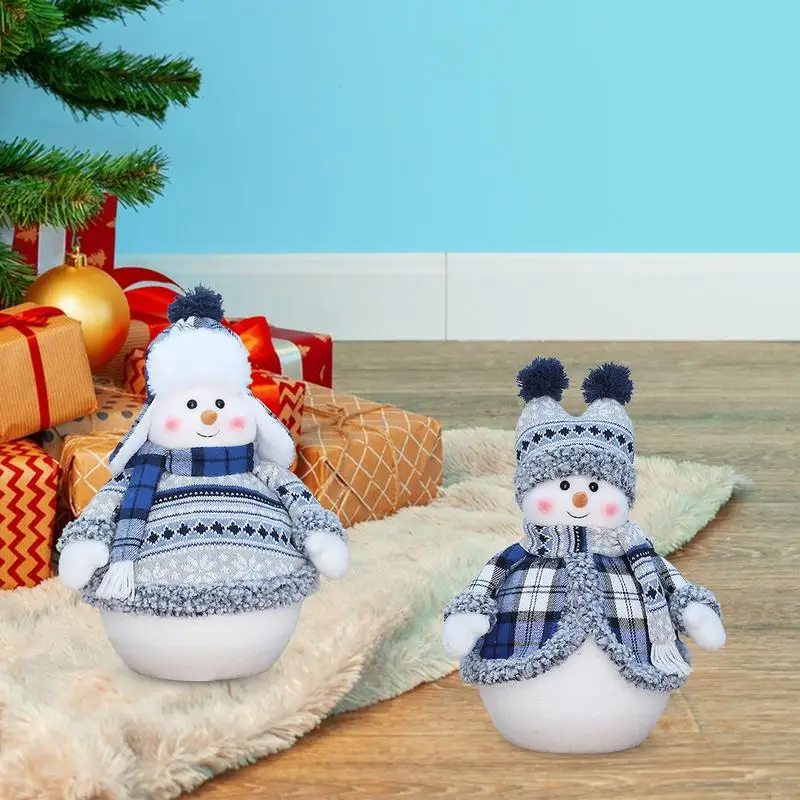 

Christmas Blue Snowman Santa Claus Dolls Cute Christmas Dolls Decoration Knitted Dolls Tabletop Snowman Figurine Party Supplies