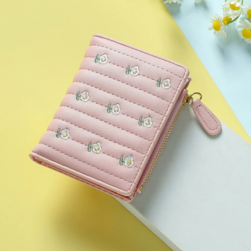 Stylish Clutch Affordable PU Leather Short Wallet New Mini Zipper Money Bag Solid Color Flower Card Holders Girls Women Purse 2
