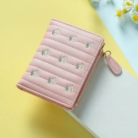 Stylish Clutch Affordable PU Leather Short Wallet New Mini Zipper Money Bag Solid Color Flower Card Holders Girls Women Purse 2