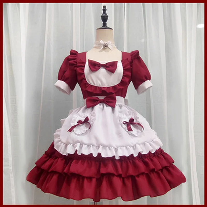 Lolita Cosplay Costumes Sexy Pink Maid Dress Japanese Sweet Women Kawaii Role Play Costume Halloween Party Anime Clothing
