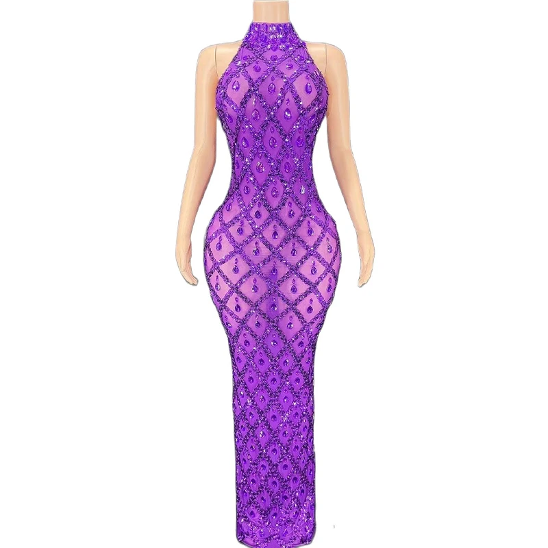 

Rhinestone Sexy Women Sequin Sleeveless Evening Prom Special Ocassion Show Club Dress