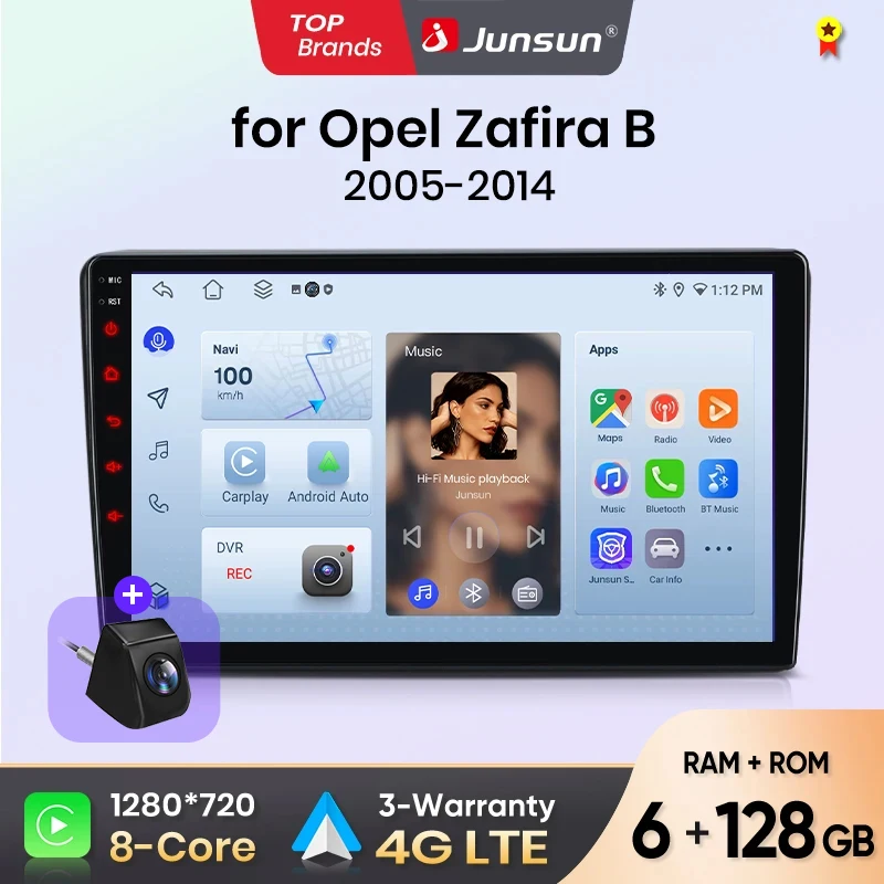Radio para Auto Junsun para Opel Zafira B Astra H 2005 2006 - 2014, CarPlay, Android Auto, FM, RDS, DSP, BT, GPS, Navegador, SWC, Pantalla Táctil HD IPS, Reproductor Multimedia Plug & Play, Llamadas Manos Libres, Unidad Principal con Estilo Original del Auto 1
