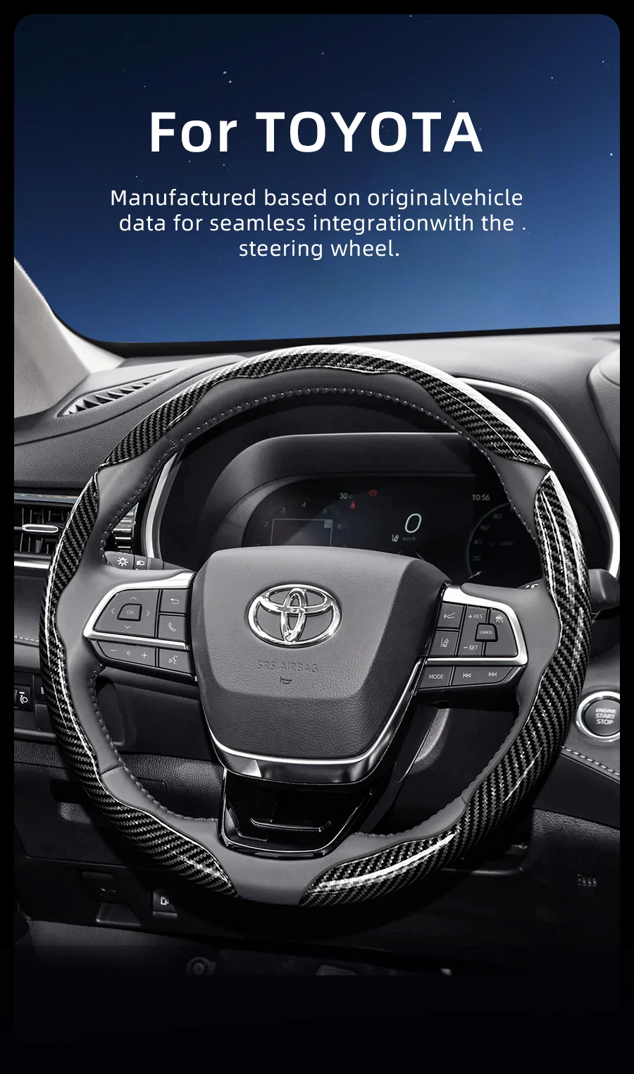 Passend für Toyota Carbonfaser-Textur Lenkradbezug mit segmentiertem Schnellverschluss-Design, langlebig, für Rav4, Hilux, Camry, Yaris, Corolla Cross, Kluger, Grand Highlander, Tacoma, Tundra, Sequoia, 4Runner, C-HR – Detail 1