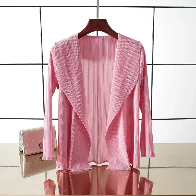 ALSEY Miyake Pleated Solid Color Cardigan Tops Women's T-shirt Summer New Loose Shirts and Blouses Aesthetic Clothing Loose 2