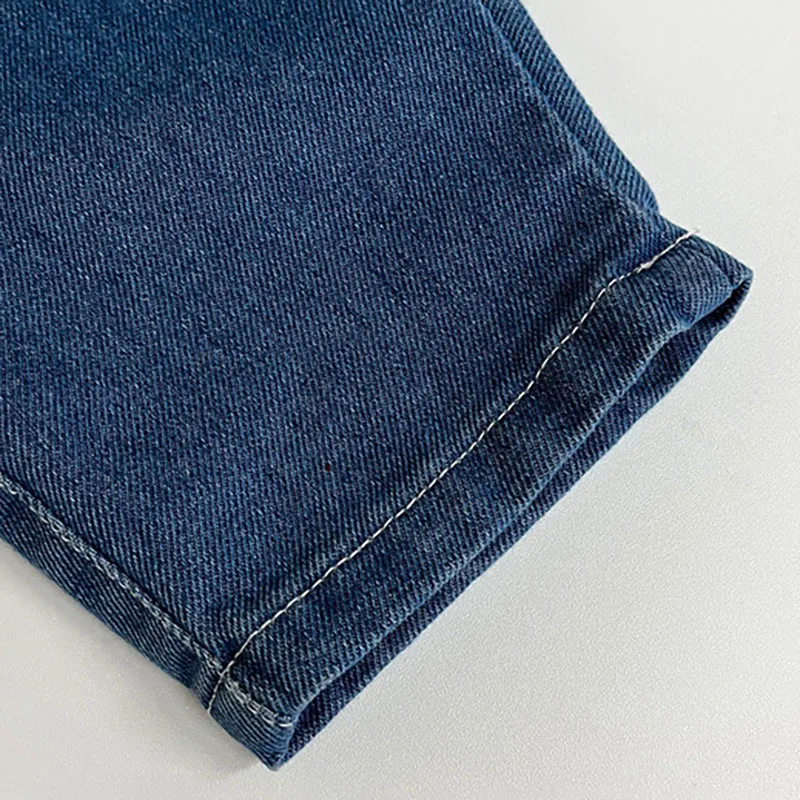2024 New Denim Blue Versatile Toddler Baby Jeans Solid Trendy Korean Style Spring Children Boys Grils Pants 6