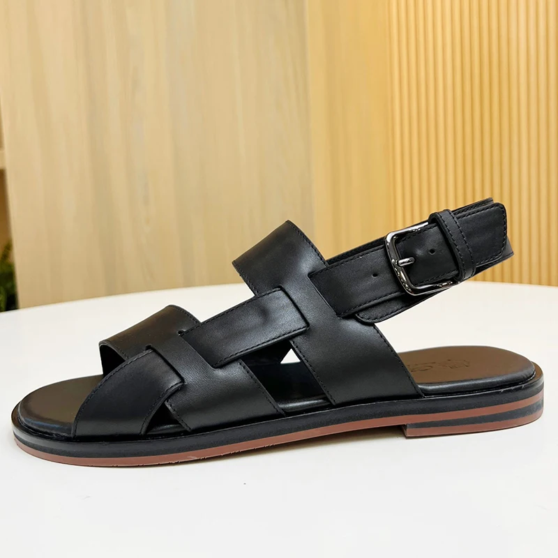 

Lp classic men's sandals Leather calfskin flat sandal buckle men's summer casual breathable sandals outside wear
