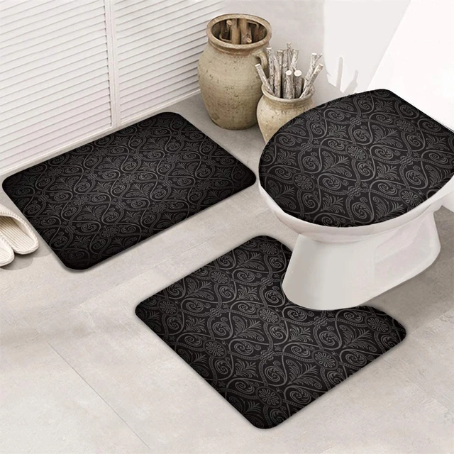 Memory Foam Bathroom Rug Velet Bath Mats Sets 3 Pieces Ultra Soft Non Slip  and Absorbent Toilet Mats Set Carpet Washable, Brown, Square Pattern