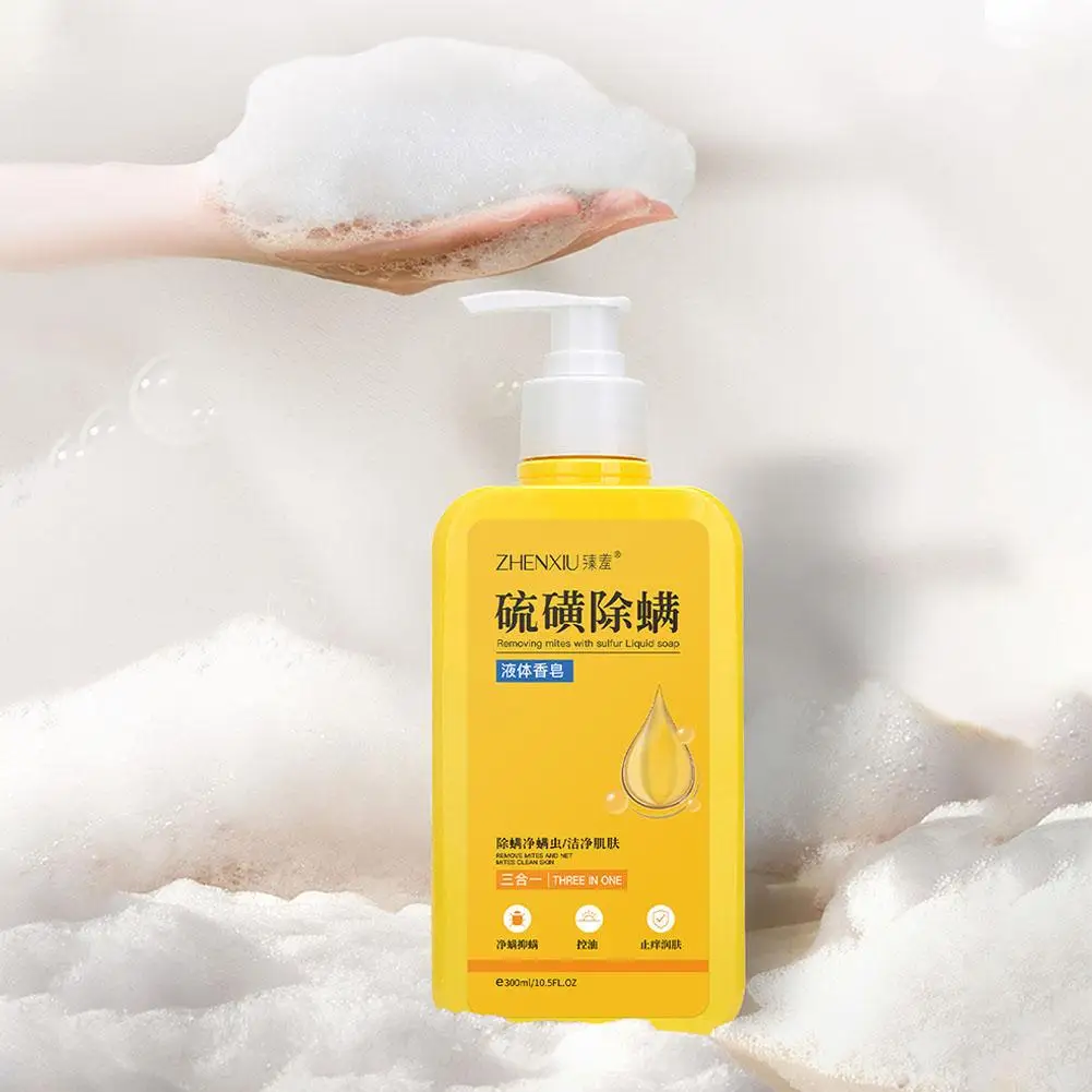 300ml Sulfur Liquid Soap Removing Mites Bath Gel Deep Cleaning Mites Removal Shower Gel Body Cleaning Health Skin Care