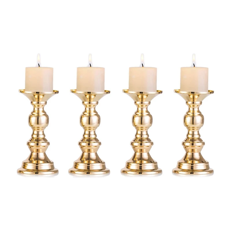 6x Candlestick Metal Pillar Candle Holders, Wedding Centerpieces
