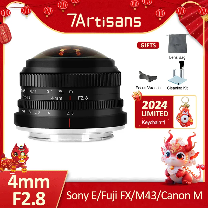 7 Artigiani 4Mm F2.8 Aps-C 225 ° Obiettivo Aereo Fisheye Ultra Grandangolare Per Sony E Canon Ef-M Fuji X M4/3 Mft Mount Lens