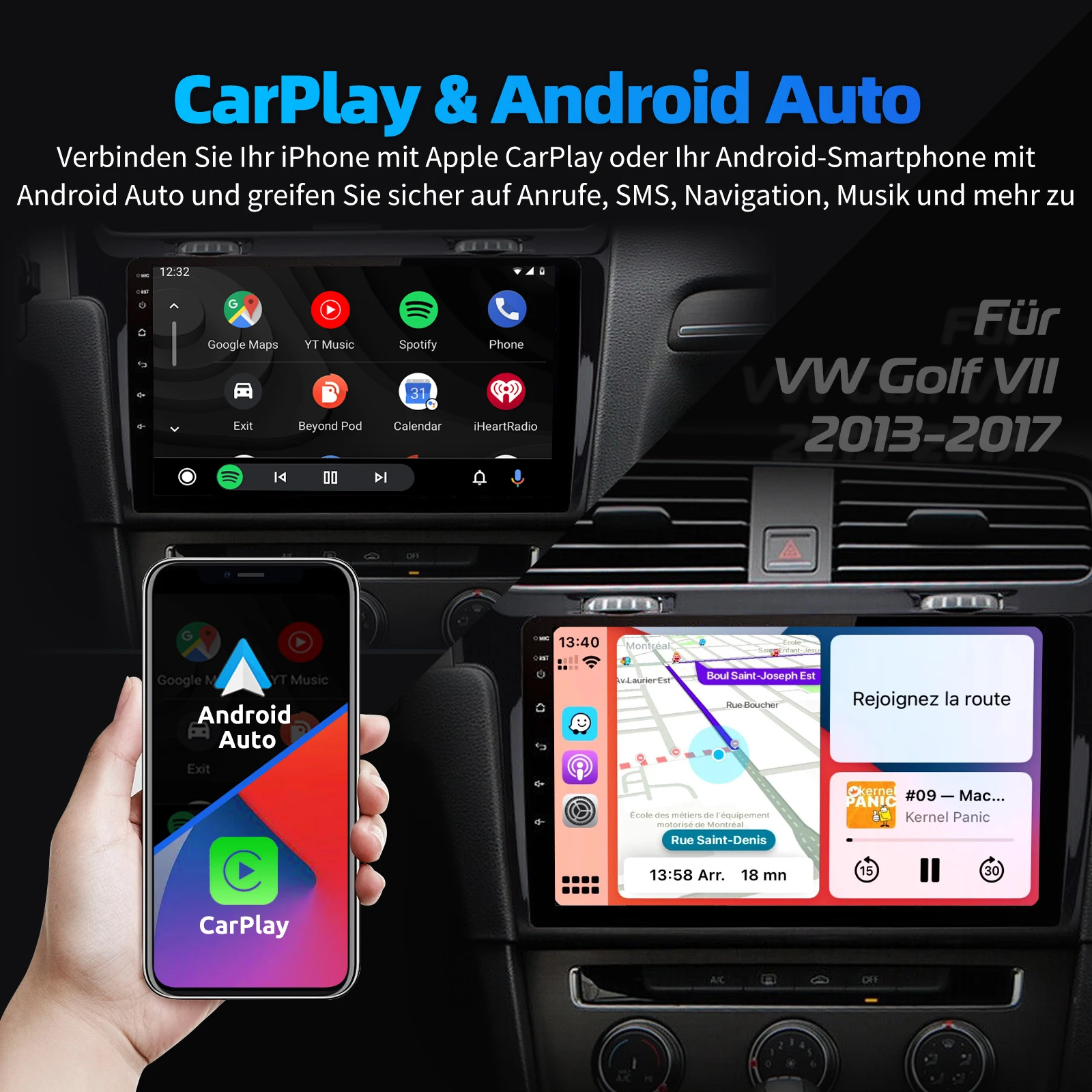 ESSGOO 10" Android 14 4 Core Car Stereo Radio GPS Navi For Volkswagen VW Golf 7 MK7 VII 2013-2017 Carplay Car WIFI USB BT FM RDS