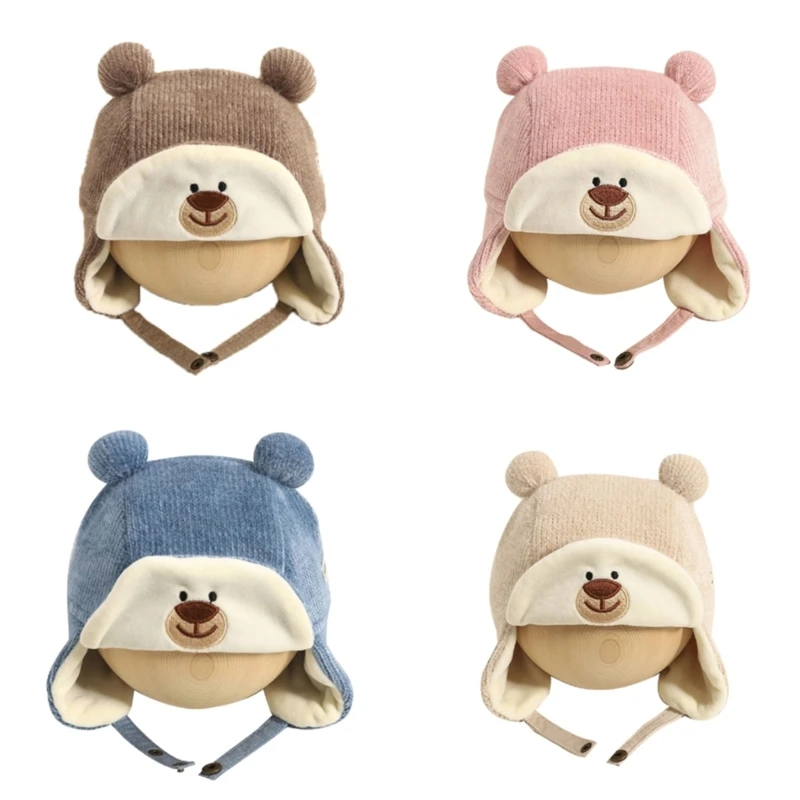 

L5YF Lovely Bear Costume Hat Baby Ear Flap Muff Hat Children Headwear Photo Props