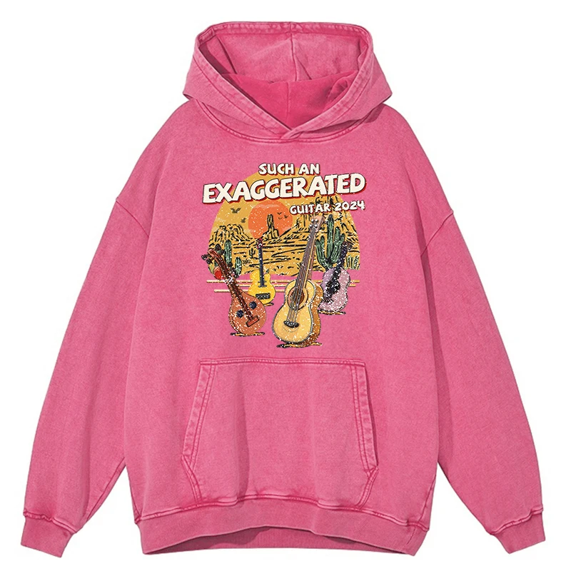 Sudadera con capucha para hombre, estilo retro, desgastado, lavado, una guitarra exagerada, suave, estilo hip hop, holgada, 100 % algodón, ropa de gran tamaño