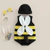 Baby Boys Girls Bee Romper Stripe Sleeveless Back White Wing Decor Jumpsuits Casual Costume Clothes Infant Bodysuits with Hat 1