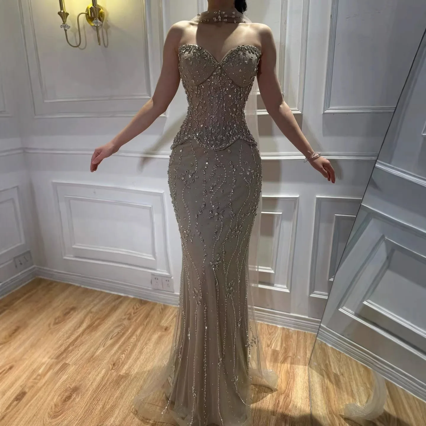 SERENE HILL 2026 Evening Dress Luxury Nude Beaded Mermaid Gowns for Women Party Customized BLA73336 4