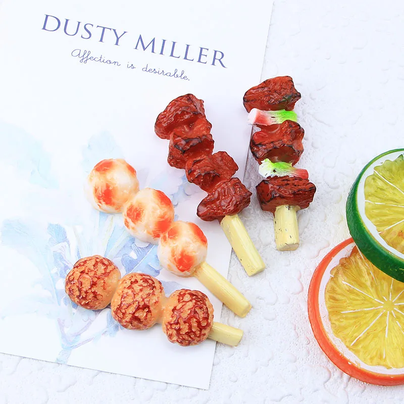New Barbeque Resin Cabochons Flatback 10pcs Simulated Food BBQ Kabob Resin Charms for Women DIY Decoration Accessories