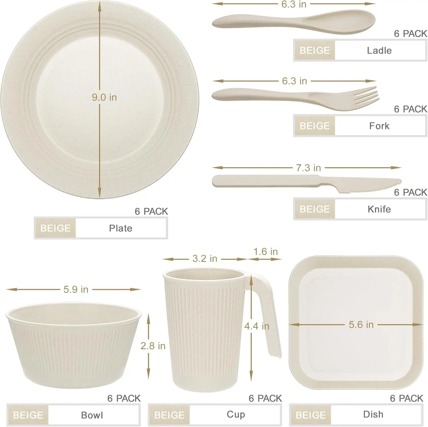 42-Piece Wheat Straw Dinnerware Set – Plates & Bowls 2