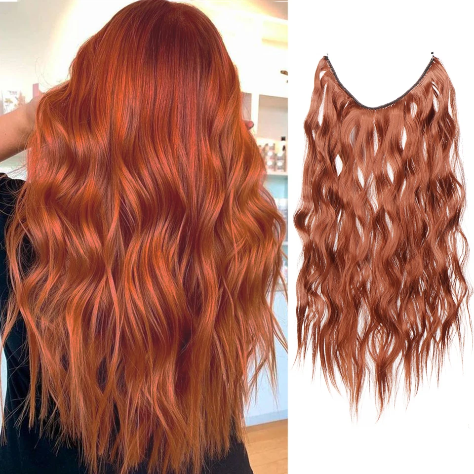 Synthetic non-clip invisible steel wire hair extension straight hair black gradient gray integrated Synthetic wig hair extension_voghion.com