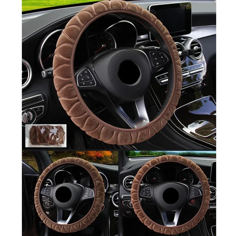 Universal 37-39 cm Rosa Lenkrad Abdeckung Weiche Warme Plüsch Lenkrad Abdeckung für Winter Auto Lenkrad innen Teile – Detail 11