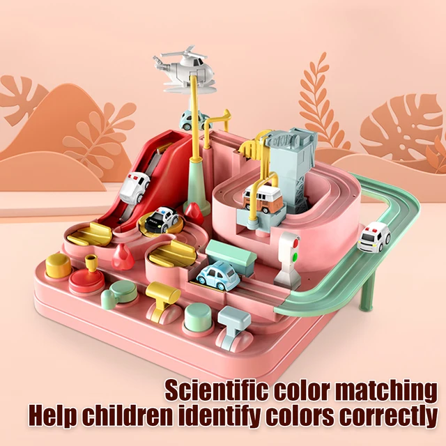 Construction Race Run Maze Ball Race Tracks w/6 Button and 8 Challenges Parent-children Interactive Car Adventure Toy for Kids 2