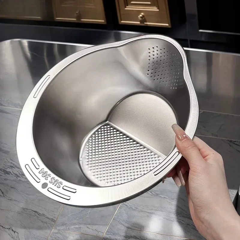 Strainers and Colanders Stainless Steel Rice Bowl Filter Vegetable Washing Basin Kitchen Accessories Sink Filter