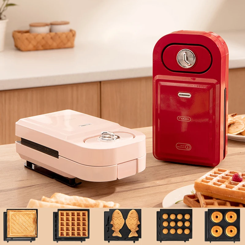 650W Electric Sandwich Maker Timed Waffle Maker Toaster Baking Breakfast Machine takoyaki Pancake Sandwichera with 5 Plates