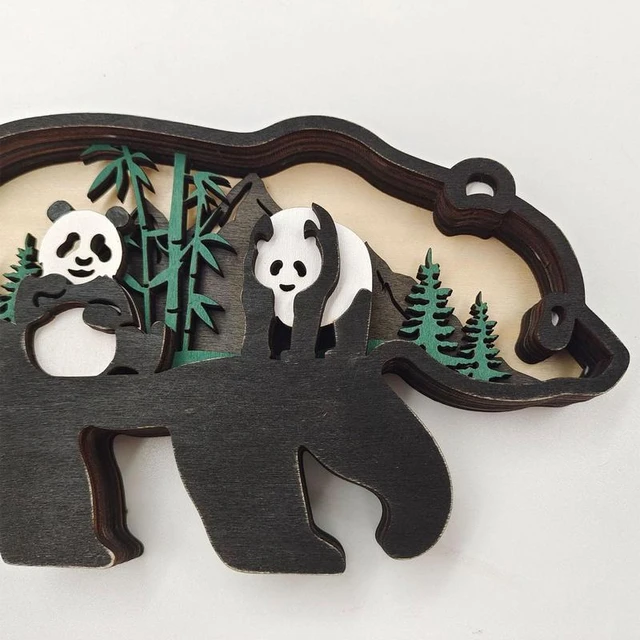 Animal Glasses Rack Hand Carve Panda Figurines Animal Statues