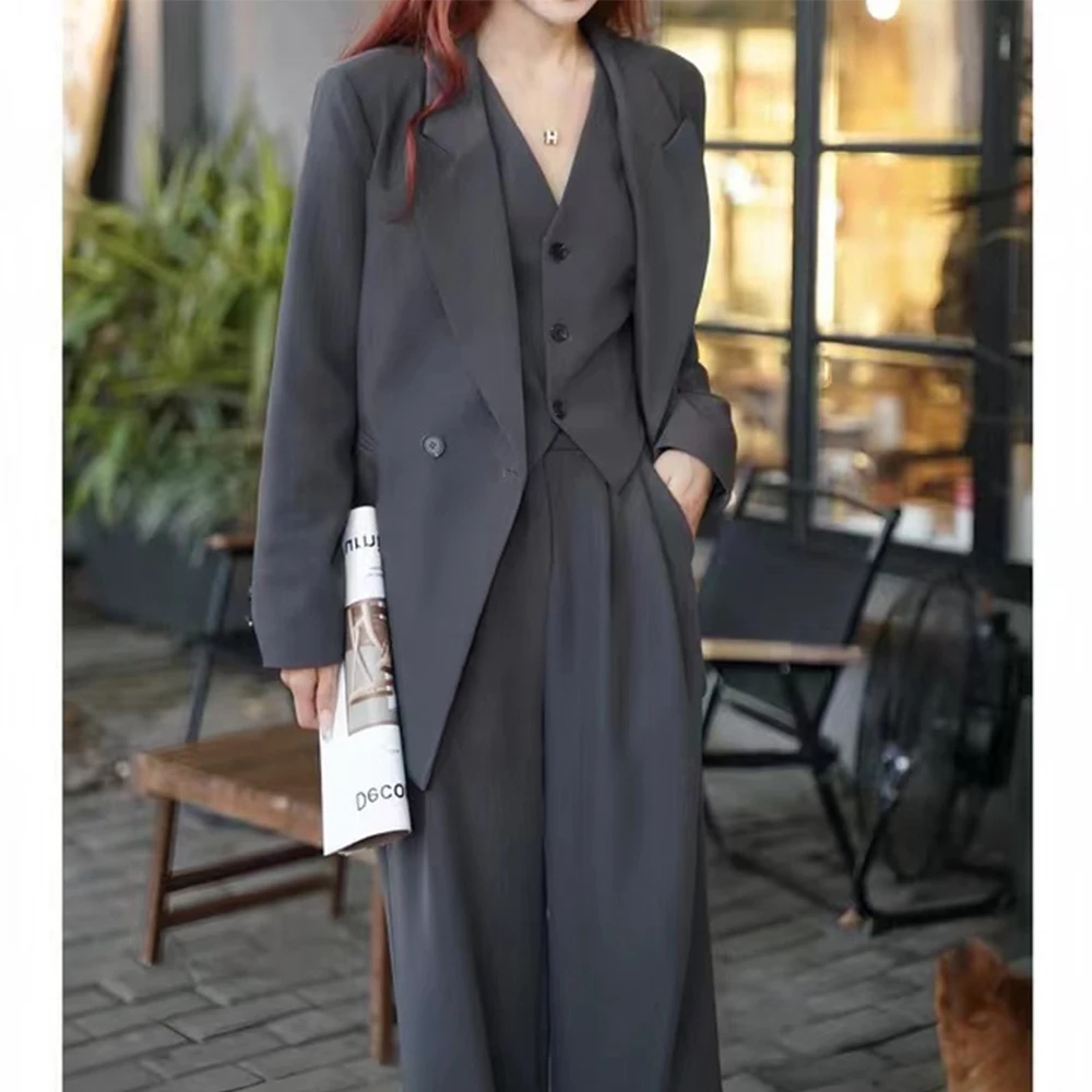 Three Piece Women's Suit Solid Color Casual Business Single Breasted Suit Bags and Coats for Ladies Formal Pants Sets Pant Set