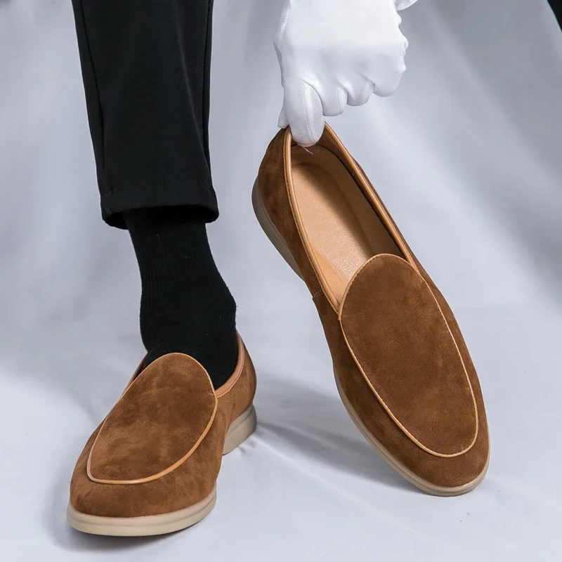 Summer Mens Loafers Luxury Brand Outdoor Casual Shoes Suede Leather Walking Shoes Lace-up Business Mocassin