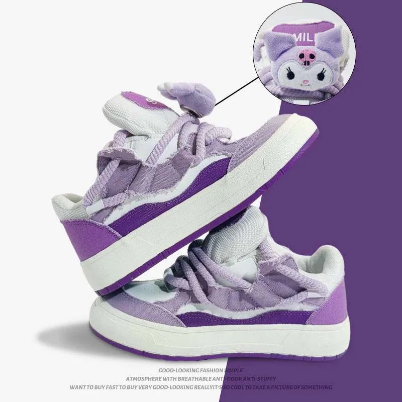 

Anime Kawaii Sanrio Kuromi Cinnamoroll Pom Pom Purin Cartoon Women's Shoes Autumn Original Thickened Casual Versatile Sneakers