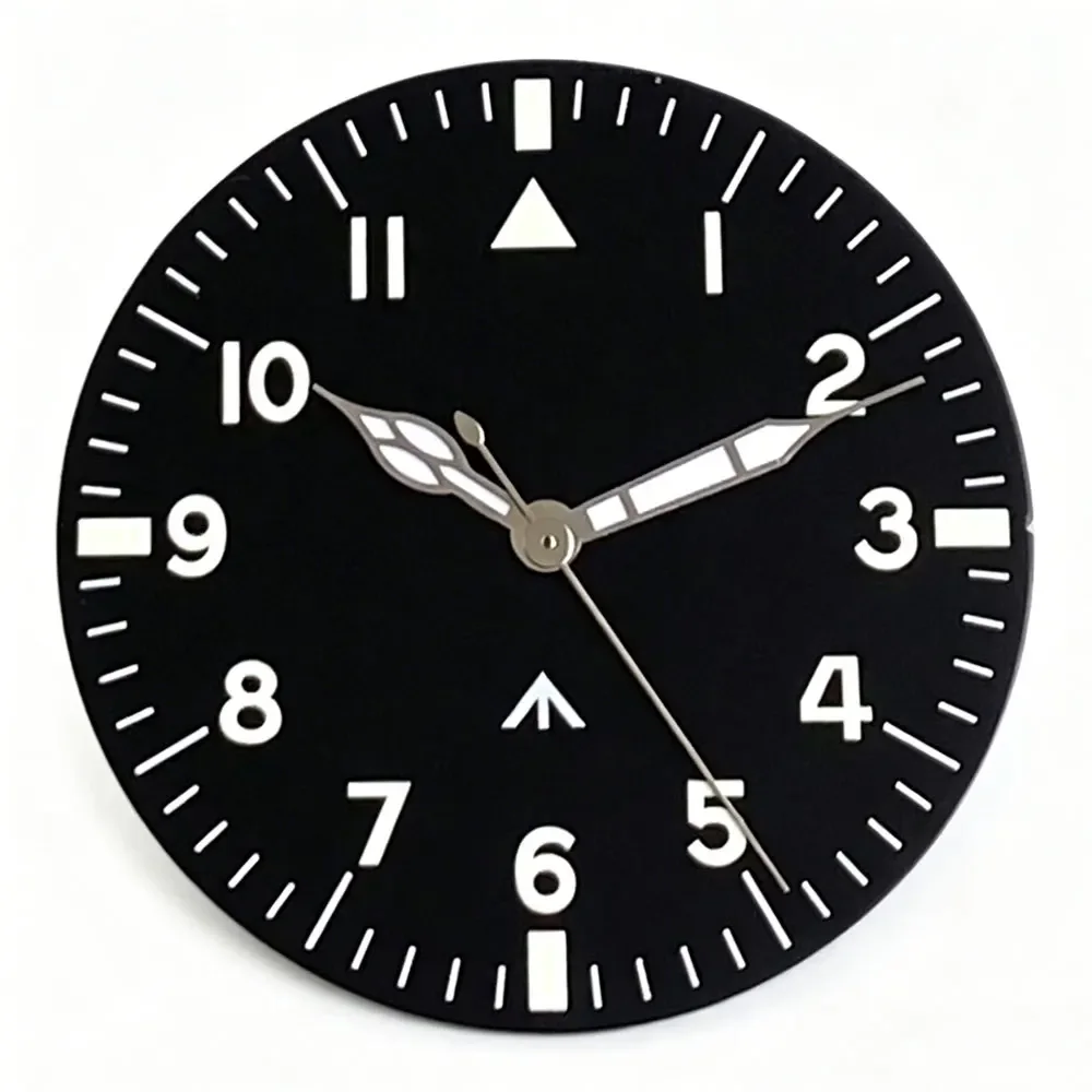 Pilot Watch Dial 33.5mm Black/Blue with Luminous Hands - Premium Quality Men's Watch Component