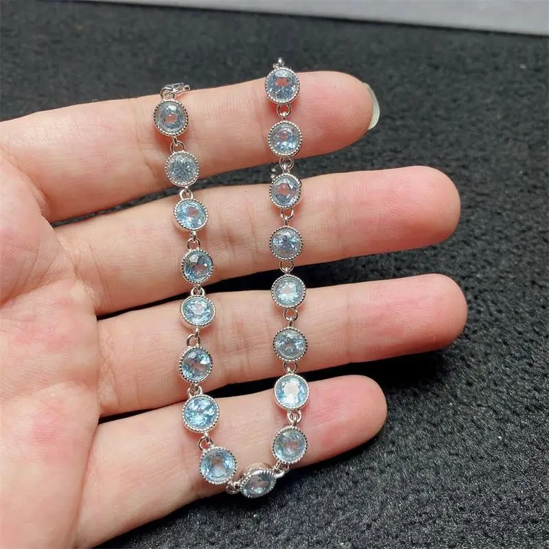 Best Seller Fine Jewelry Topaz Bracelet With Natural Sky Blue Topaz Stone 5*5mm Jewelry For Gift Wedding Party Banquet Dating