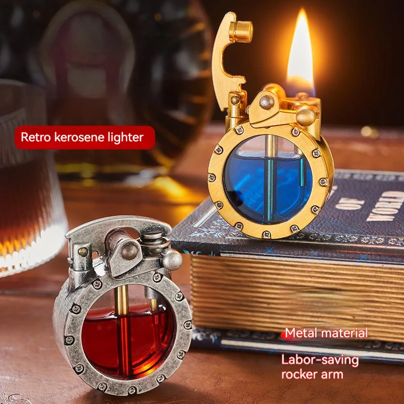 

New Large capacity Kerosene Lighter Inflated Windproof Gasoline Rocker Metal Lighter Flint Smoking Accessories Men Gift