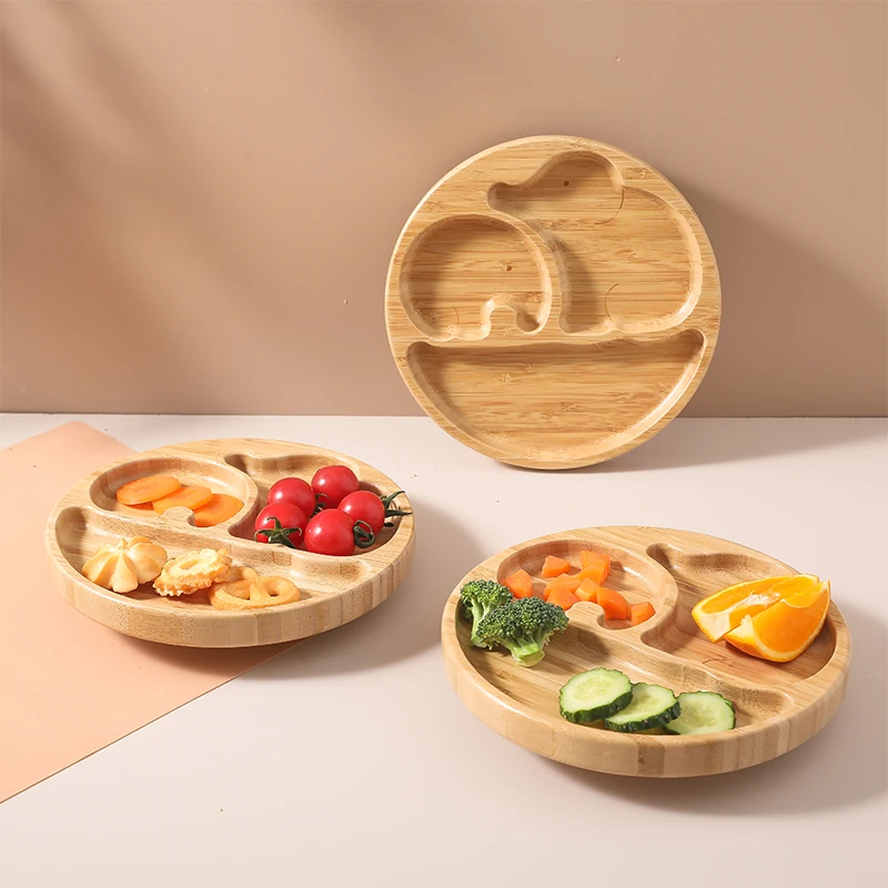 1pcs/3pcs Wooden Feeding Tableware Sets Baby Feeding Bowl Bamboo Non-slip Waterproof Fork Spoon for kids Baby Wooden Plate 3