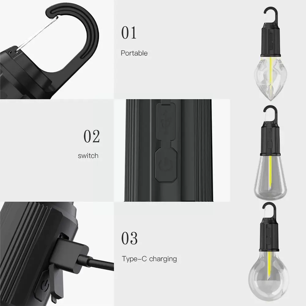 New Outdoor Camping Lights Tungsten Wire Charging Camping Bulb LED Night Stall Lights Household Market Emergency G0N0