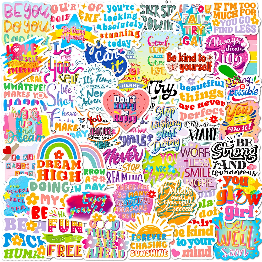 감동적인 인용 문구 스티커, 긍정적인 동기, 데칼, DIY 물병, 노트북, 휴대폰 미적 데칼, 10 개, 30 개, 50 개, 100 개 