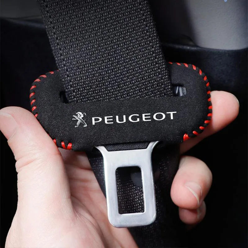 Car Seat Belt Buckle Plug Suede Leather Protective Covers For Peugeot 408 4008 308 3008 Rifter 5008 508 2008 208 301 RCZ 2Pcs car seat belt covers