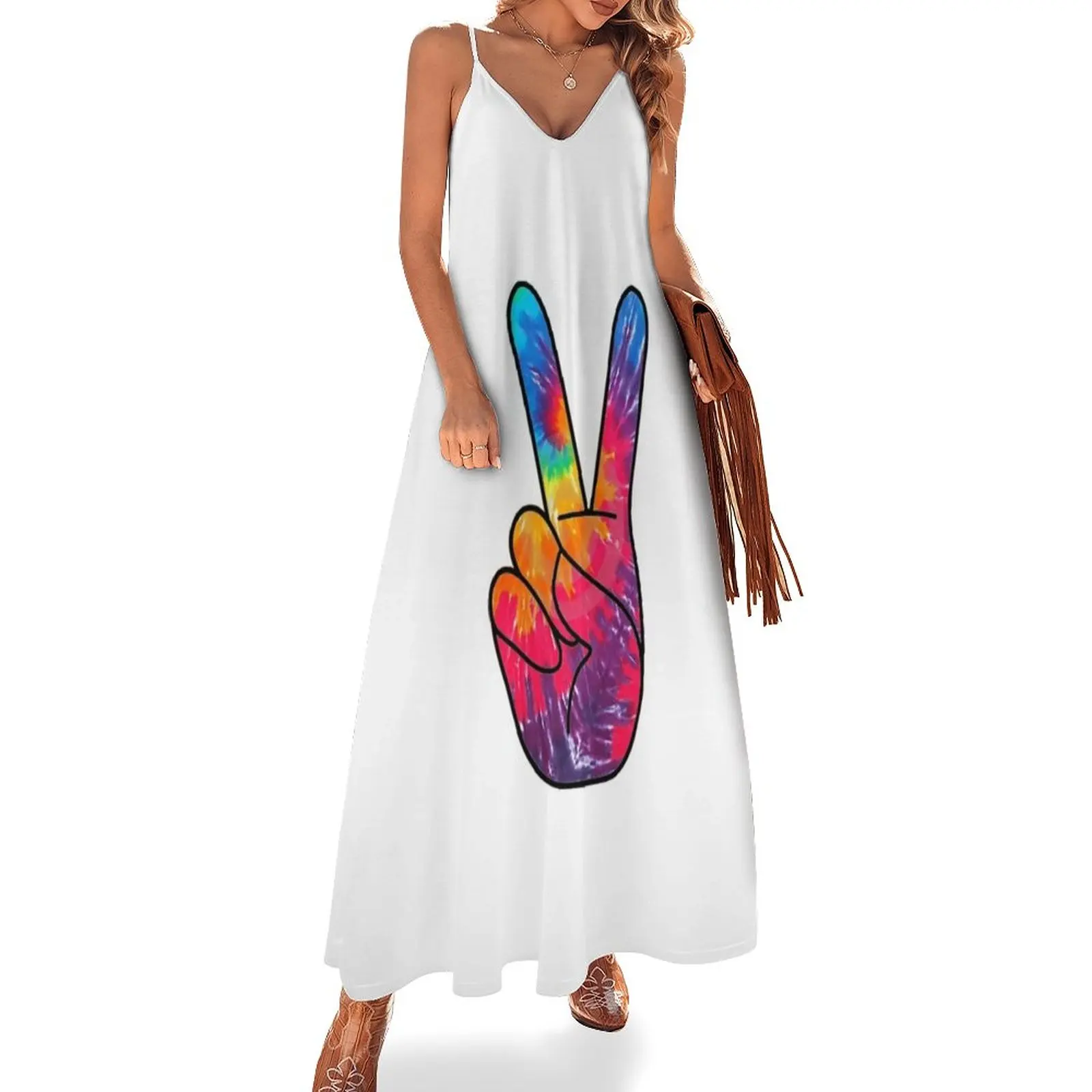 

New Tie Dye Peace Sign Sleeveless Dress elegant chic women dresses promotion summer dresses for women 2023