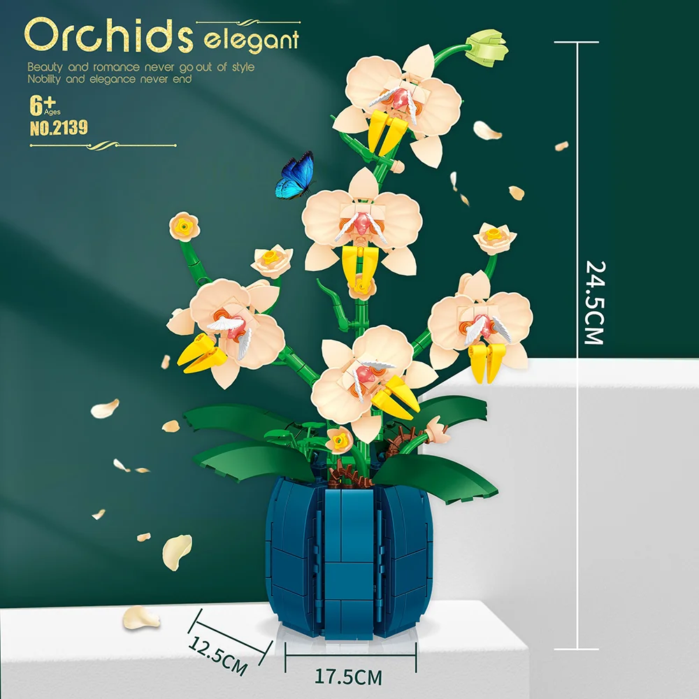 Building Blocks Orchid Flowers Bouquet Flower Blocks Bonsai Plant Model Bricks Romantic DIY Home Decoration Toy for Kids Gift 5