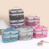 Polka dot transparent PVC double layer makeup bag Multi-functional portable waterproof makeup case large capacity travel storage 4