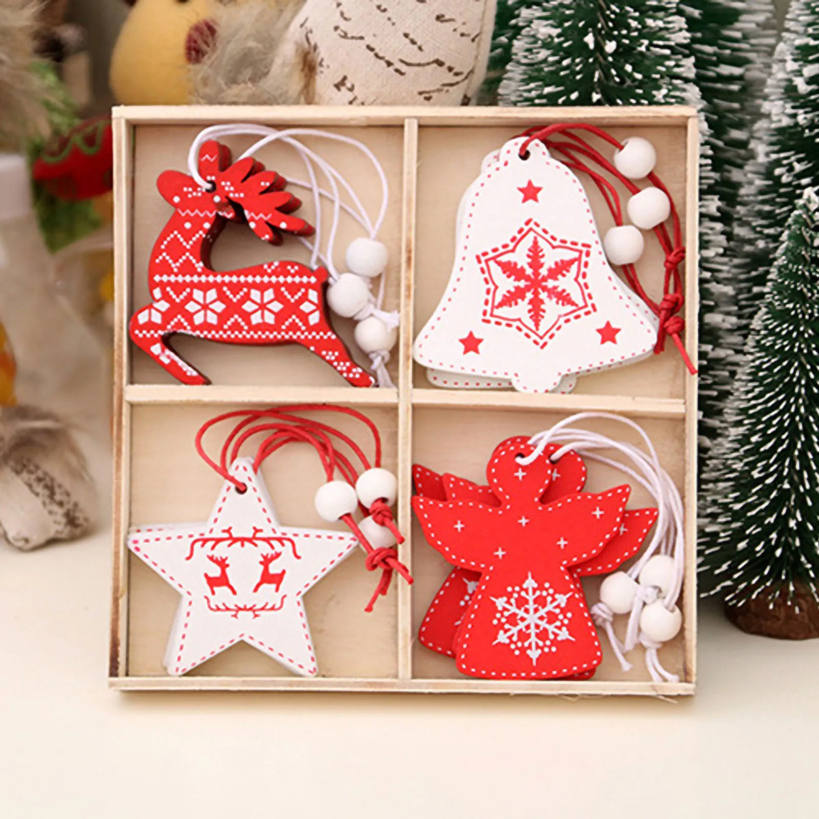 

12pcs Christmas Tree Ornaments Wooden Hanging Pendant For Home Party Decor