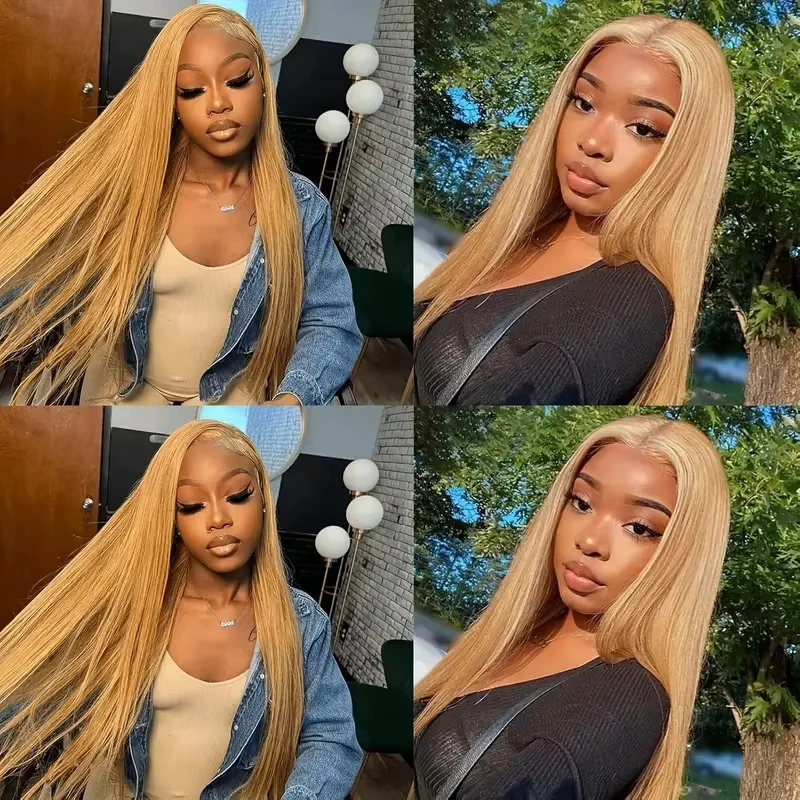 13x6 Honey Blonde Lace Front Human Hair Wig Straight #27 Colored Lace Frontal Wig Pre Plucked Blonde Transparent Lace Front Wigs