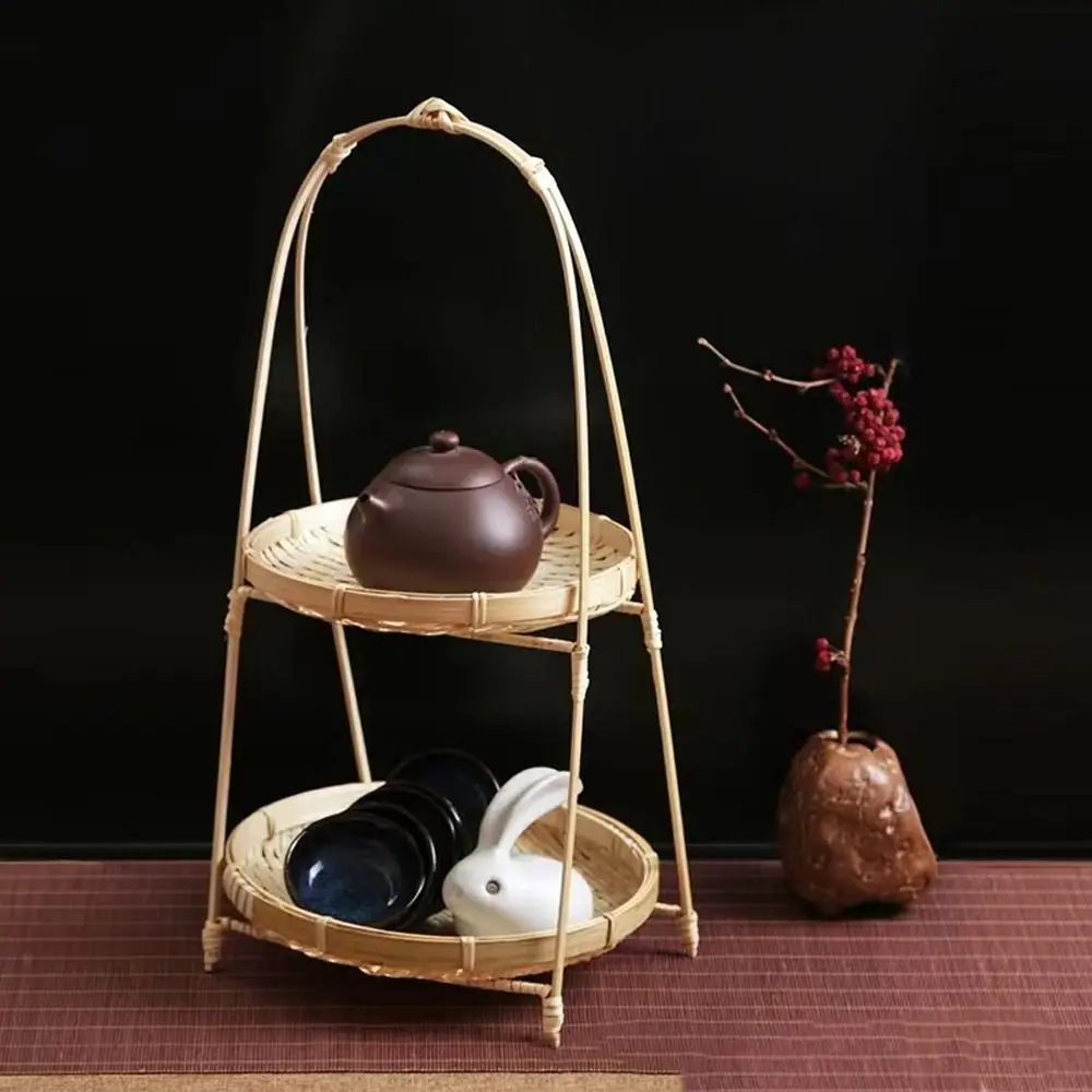 Fruit Tray 1/2/3 Tier Bamboo Weaving Baskets Round Weave Snack Display Stand Elegant Handcrafted Storage Baskets Pastries 3