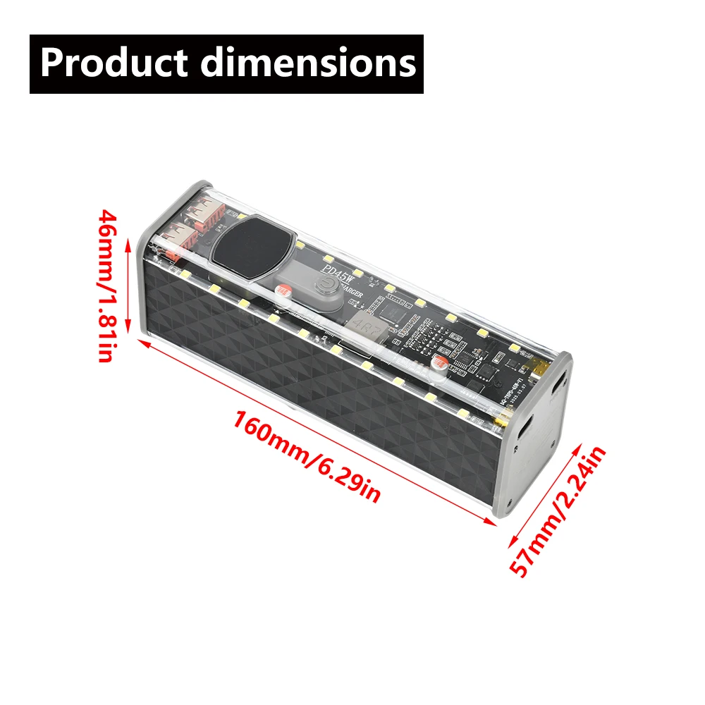 PD 45W Transparent Rapid-Charging Battery Case with Built-in Outdoor Light