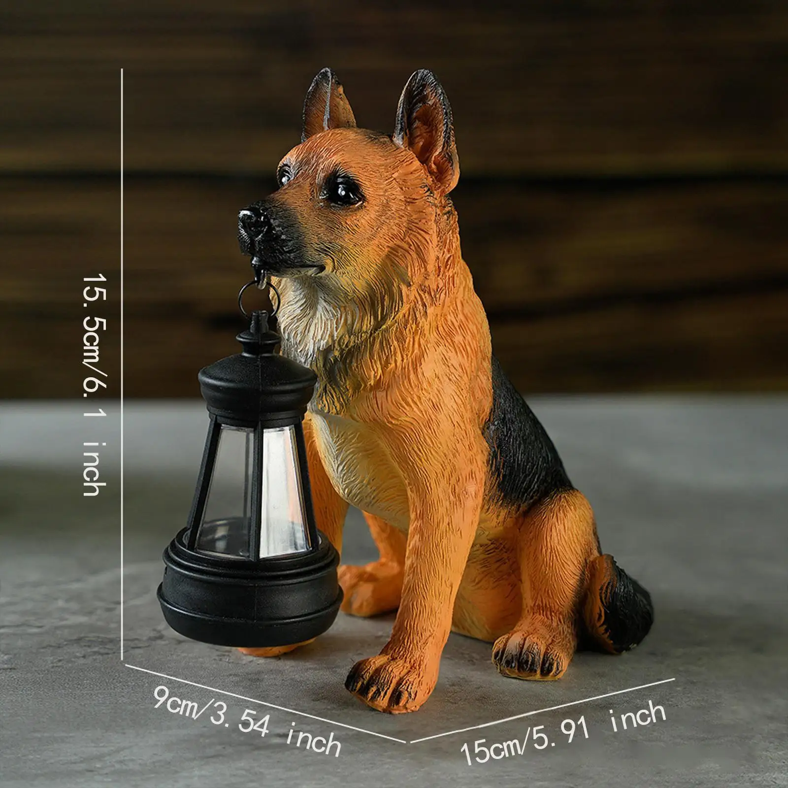 Dog Solar Garden Statue Waterproof Resin German Shepherd Decorative Sculpture for Landscape Backyard Flower Bed Porch Balcony