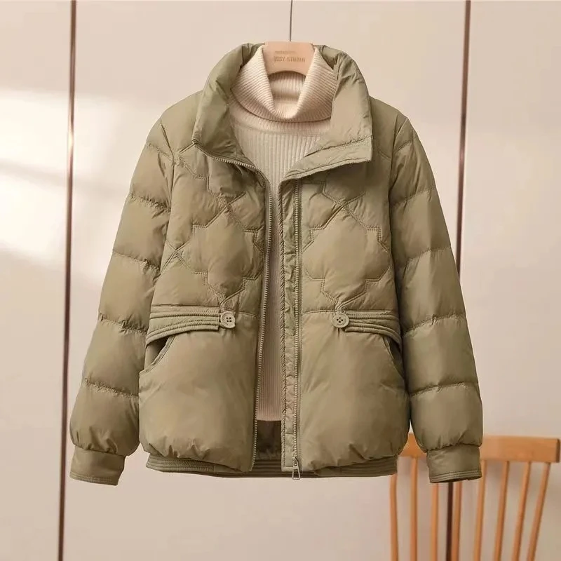 

2024 Winter New Short Down Cotton Coat Women Parkas Fashion Stand Collar Outwear Female Thick Warm Tops Long Sleeve Jacket H3344