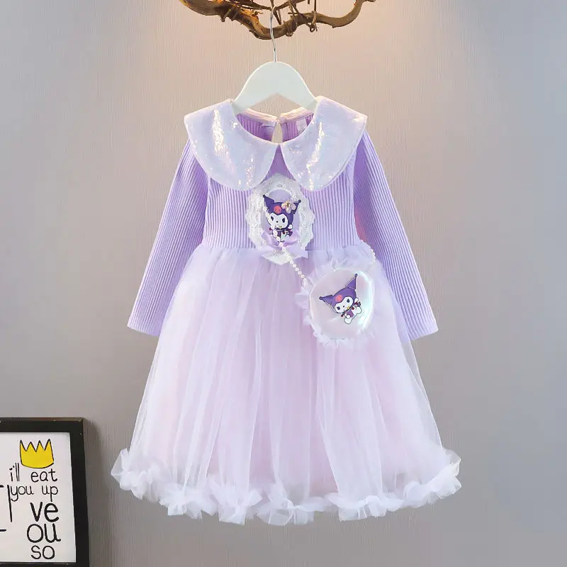 

Мультяшное детское платье принцессы Sanrio Kuromi, милое летнее платье из тонкой сетчатой ткани с аниме, уличная юбка-баллон, Сказочная юбка, платье, подарок для девочки