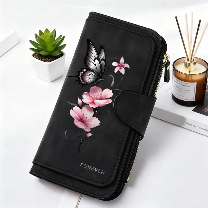Elegant Butterfly Flower Women's Long Wallet with Card Slots, Coin Pocket & Phone Pouch – Ideal Gift