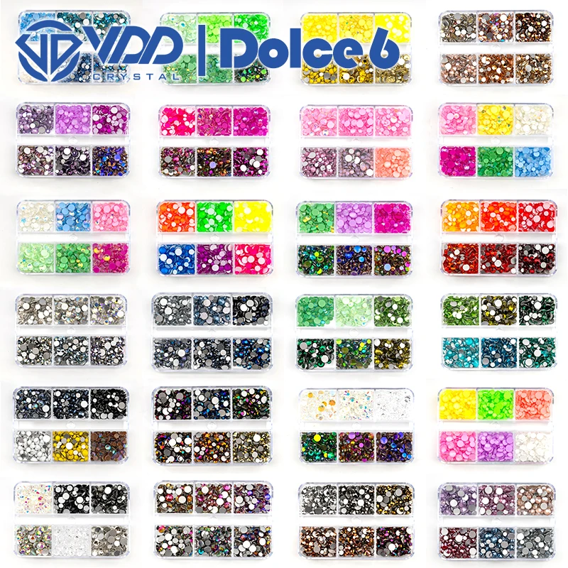 VDD Mix Größe SS6-SS20 6 Grid Box Glas Kristall Strass Flatback Glitter Steine Für DIY Handwerk Dekoration Nail art Zubehör