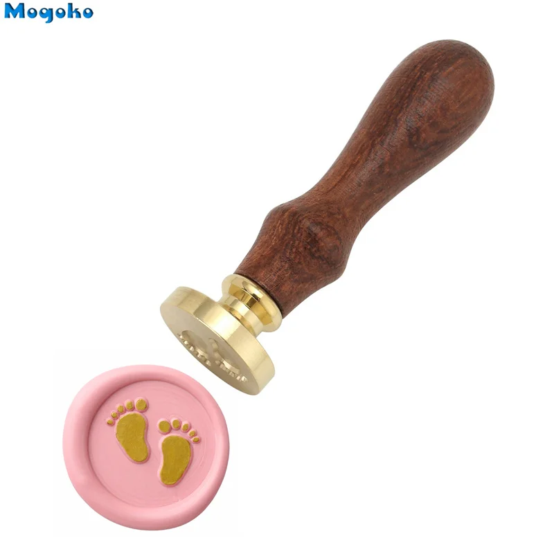 Mogoko Baby Series Wax Seal Stamp Retro Wood Classic Baby Footprint Sealing Wax Stamp Foot for Shower Party Invitation wax seal stamp wax seal stamp set wooden stamp